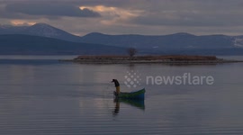 DRONE - Aerial footage captures vivid sunset over Lake Beysehir in Türkiye