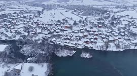 DRONE - Heavy snowfall transforms Bosnia’s Una River region into winter wonderland