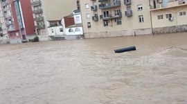 River level rises and floods northern Spain during Storm Harry