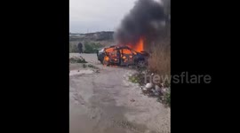 Video footage shows a vehicle burning near Sidon and Zaharani after an Israeli strike targeting a Hezbollah operative