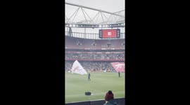 Atmospheric footage shows Arsenal Women and Manchester United Women players walking out onto the pitch at the Emirates Stadium for their Women’s Super League (WSL) fixture resulting is a 0-0 draw.
