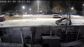 Speeding car crashes into bus stop pavilion and drives off in Voronezh, Russia