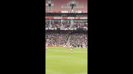 Arsenal’s Katie McCabe takes a high-stakes free-kick during the WSL match against Manchester United at the Emirates Stadium