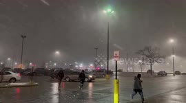 US: Nighttime Snowfall in Highland, IN