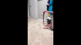 Older Brothers Playing Hockey Against Their 8 Month Old Sister