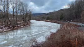 Ice Dam Flow at Vermont Covered Bridge