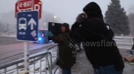 Minneapolis Anti-ICE Protestors During Snow Storm Weather