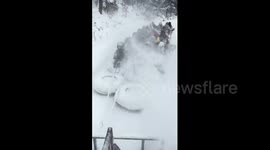 China: Chinese residents soaked in snow during chaotic snow tubing ride