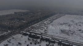 Syria: Aerial view of a snowstorm in Aleppo city, amid regional conflict