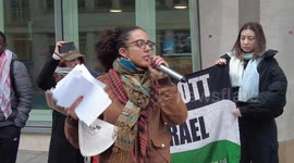 Speaker Sarah Cotte is a French student participating in the Revolutionary Communist Group (RCG) demonstration titled 'Freedom to Protest' to repeal the Terrorism Act in London, England.