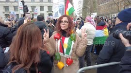 Four pieces of Kurdistan land of the Kurds come together for a demonstration of 'Freedom for Kurdistan' in London, UK