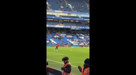Arsenal women warming up at Stamford bridge ahead of the London derby against Chelsea.