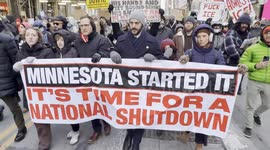 New York: Anti-ICE protesters march with banner reading “Minnesota Started It  It’s Time For a National Shutdown”