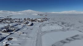 Aerial views: Severe winter freeze locks Türkiye’s Lake Nazik in ice