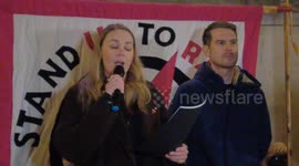 A white American woman spoke against white supremacists, the pain brought into American society, and injustice during a rally in Trafalgar Square, London, England.