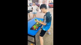 Secondary School Boy’s Fast Sport Stacking Run Ends With Cups Falling at the Finish