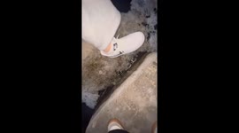 Phone slips into icy drainage after misstep on frozen surface in Daegu, South Korea