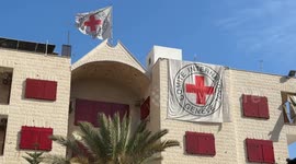 Palestinians protest outside red cross building in Gaza