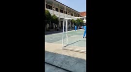 Striker misses a sitter and then goal falls on top of him