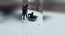US: Police Officer Launched From Tube During Snowy Hill Mishap In Louisville