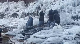 Monkeys spotted enjoying a spa day in hot spring pool amidst chilly winter weather