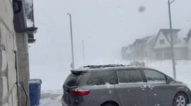 Sudden snow squall hits Amherstburg streets in Ontario, Canada
