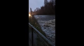 River Dodder swells rapidly during Storm Chandra in Rathfarnham, Dublin, Ireland