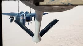Qatar: U.S. Air Force F-15E Strike Eagle Refuels Midair Over Central Command Area
