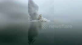 US: Blazing Boat Battled By Firefighters Amid Treacherous Ice Storm