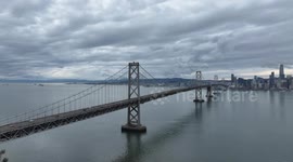 Cloudy day views of San Francisco-Oakland Bay Bridge from Yerba Buena Island