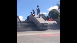 Kickflip down 8 stairs on skateboard