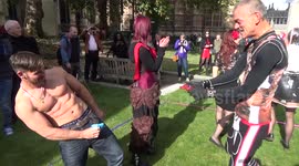 Porn protest and nudity outside Houses of Parliament, London