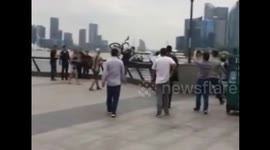 Man throws public bikes into river in China