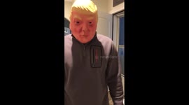 Man in Donald Trump mask scaring kids