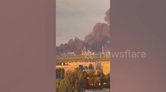 Key Russian oil refinery ablaze after being hit by Ukrainian drones ...