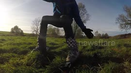 Skiing in the British countryside with no snow