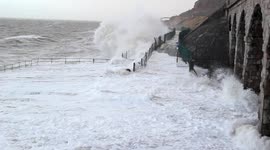 Storm at the prom, Old Colwyn, Colwyn Bay, North Wales coast, normal sound- 05 Dec 2013