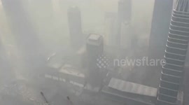 Aerial footage of thick smog in northern China
