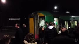 Brick through train window