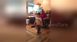 Newsflare Edit - First-born son tries to imitate his mum's pregnant walk