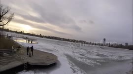 Ice Kiting in Vienna City at the Old Danube
