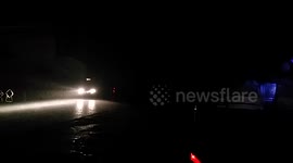 Tropical Lightning Thunderstorm viewed from bus window.  Cambodia south east asia