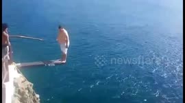Fat Man Cliff Jumping Fail