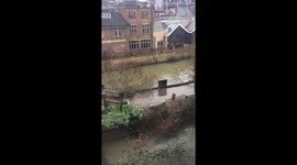 Storm Doris has the river rushing fast at high levels in Oxford